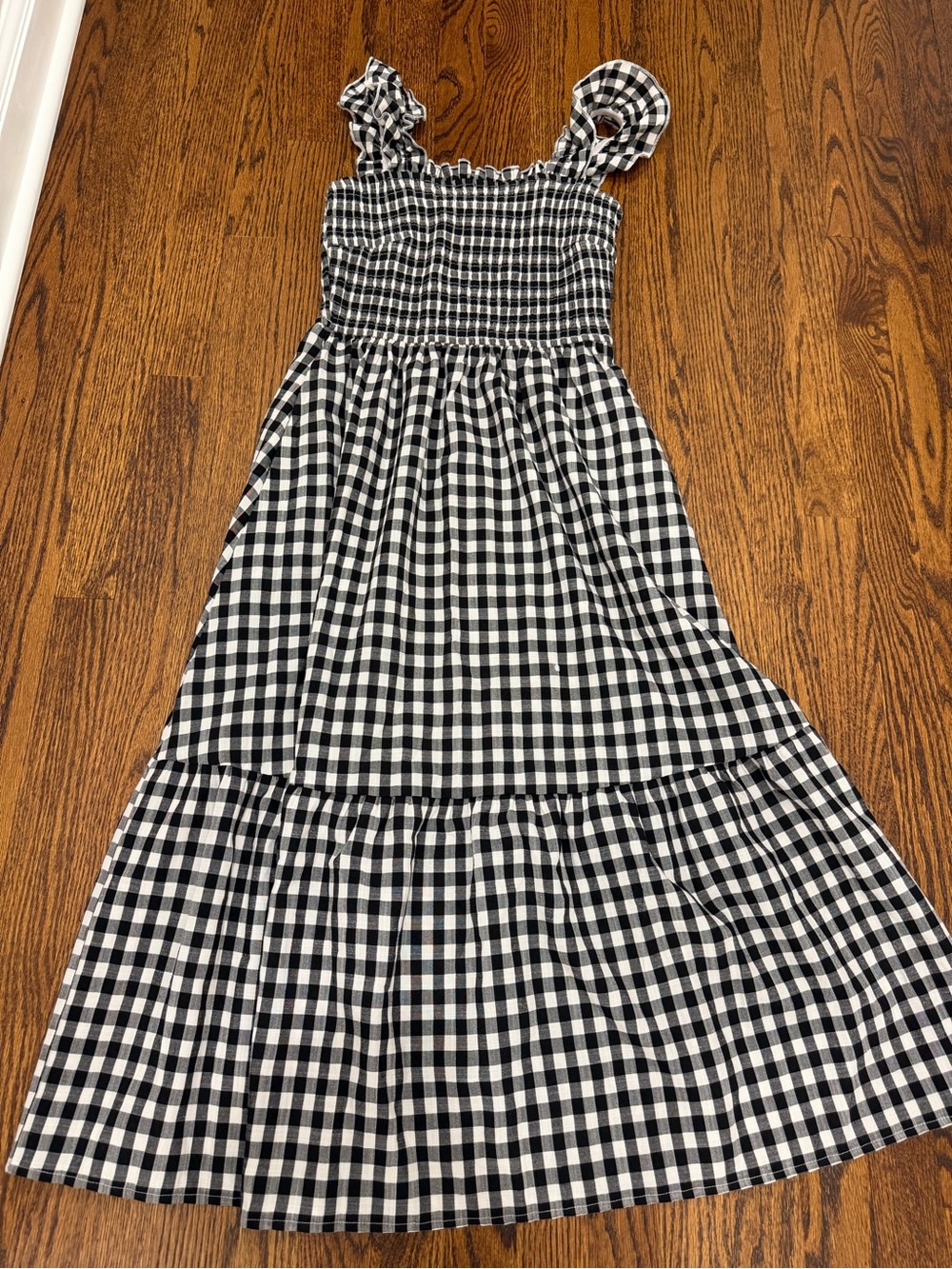 Black & White Gingham Maxi Dress with Smocked Bodice